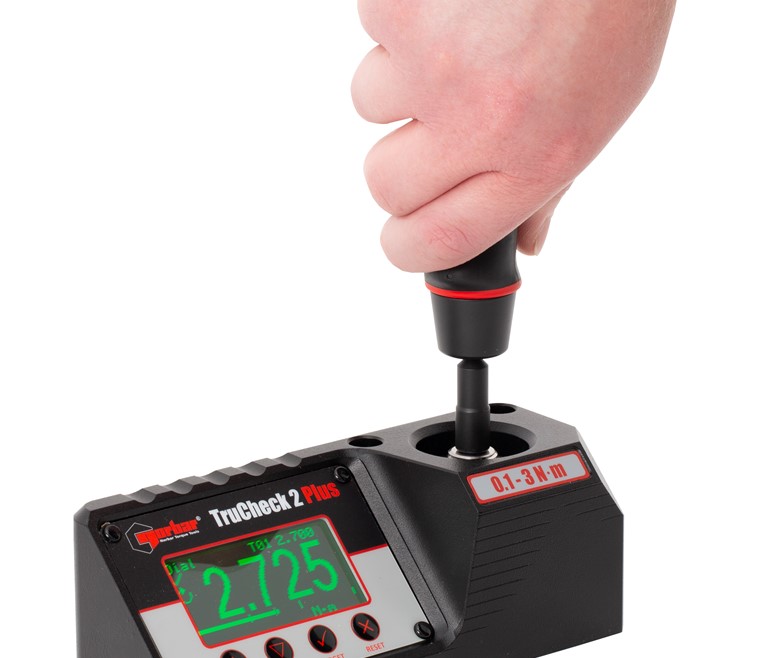 Torque tool driver calibration service on a Norbar torque calibration machine with green lcd display (Trucheck Plus 2)