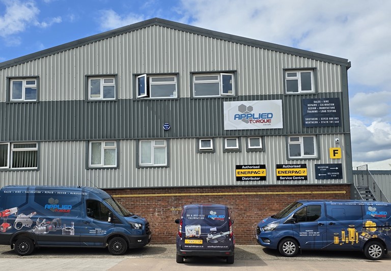 Applied Torque Fleet of vans. Branded blue, up to date vans ready for on-site calibration services and Calibration Centre.
