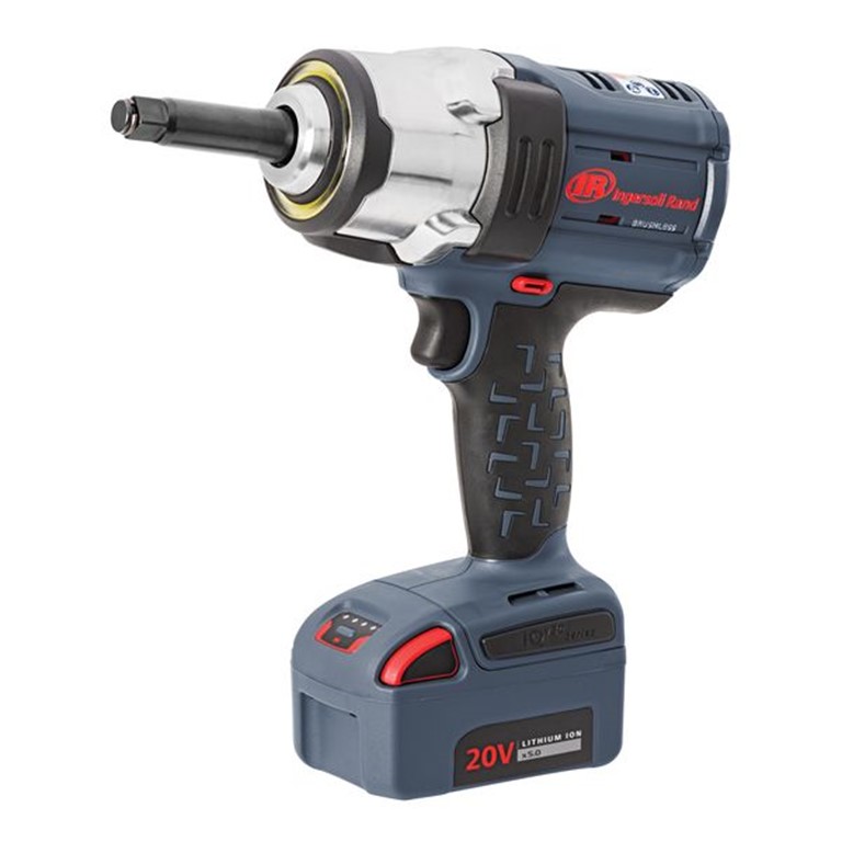 Ingersoll Rand W7252 - 1/2" Drive Impact Wrench Product photo with blue and red tool + battery pack on clean white background