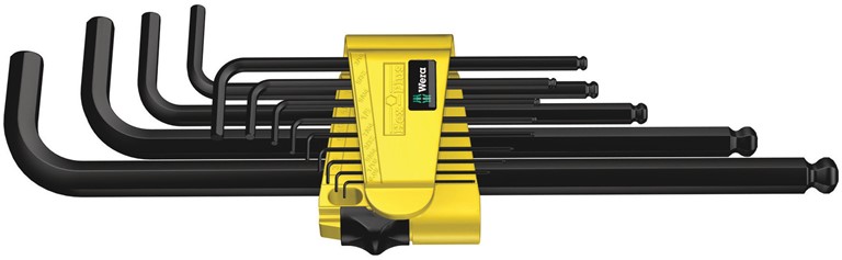 Product image of Wera Hex Keys -  Wera Hex Key Plus addition showing an imperial set of hex keys with a yellow holder.